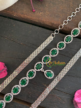 White tone American Diamond Hip Chain-Links-Green-G3877